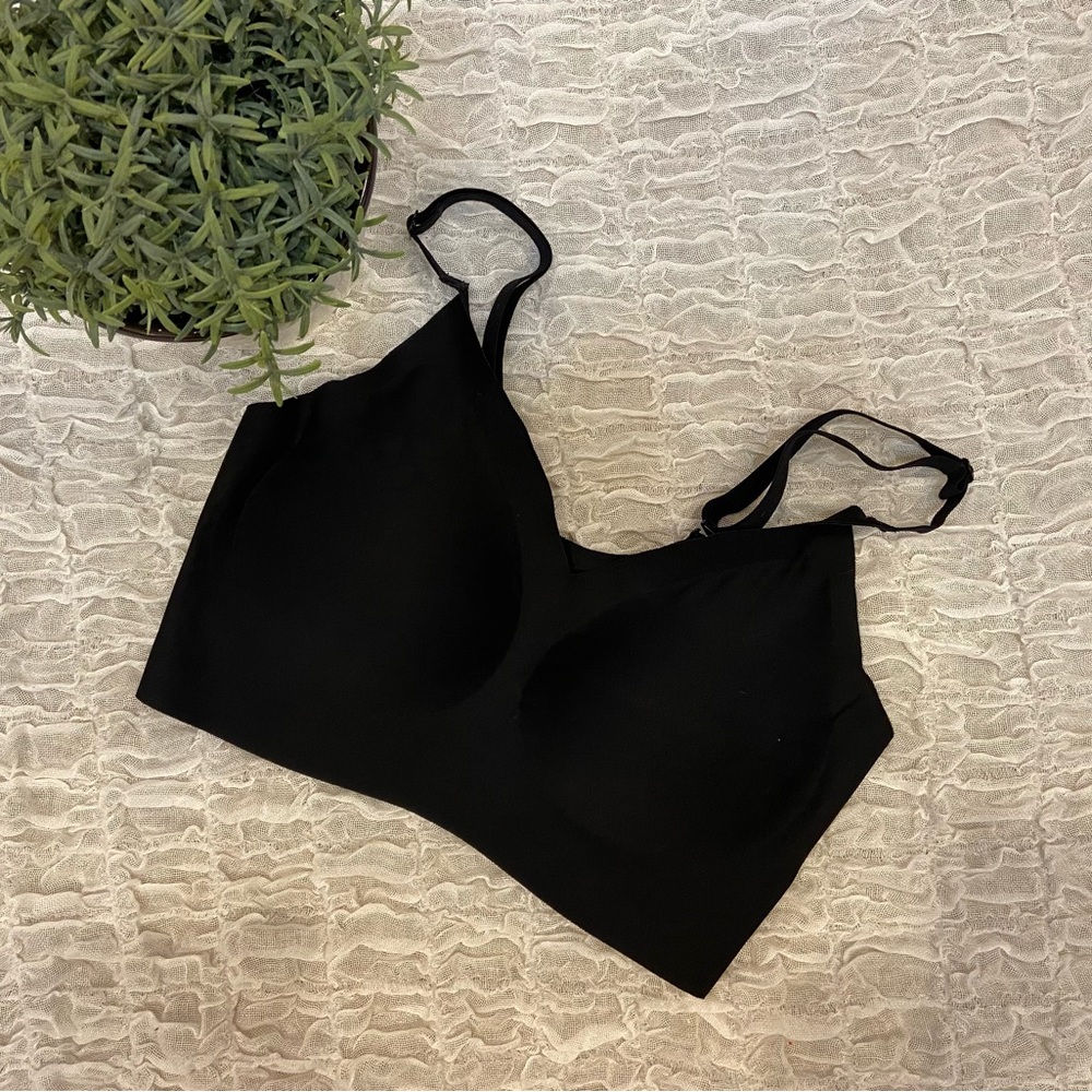 Cami Longline Sleep Bra Wirefree Seamless Bralette Adjustable Straps Black Med